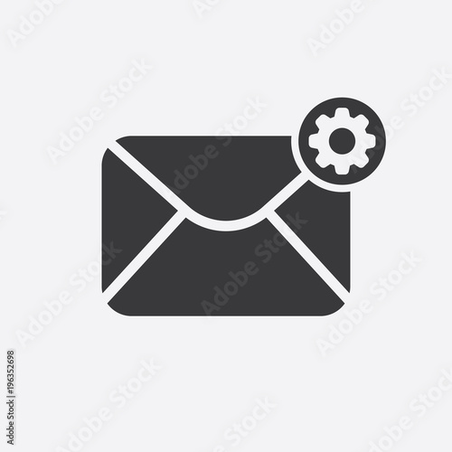 Mail icon with settings sign. Mail icon and customize, setup, manage, process symbol