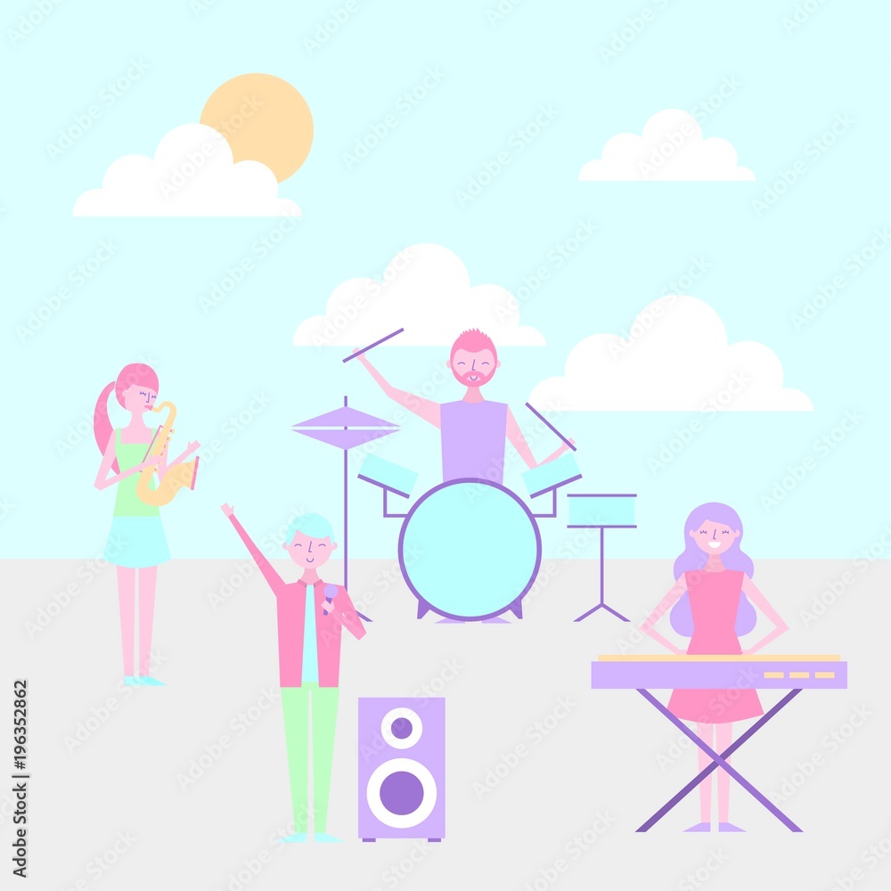 group people band playing musical instruments vector illustration group people band playing musical instruments vector illustration