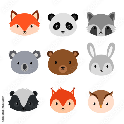 Cute animals collection. Flat style.