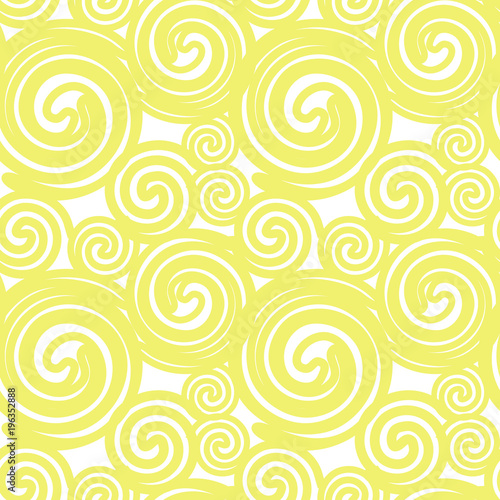 Seamless texture based on yellow ocher gold lines spirals imitating pasta on a white background. Vector.