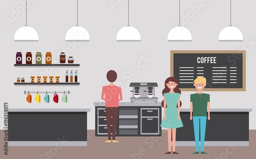 people coffee shop interior waiting service vector illustration