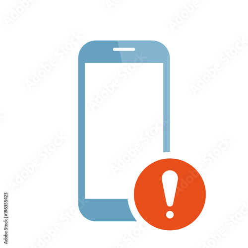 Mobile phone icon with exclamation mark. Mobile phone icon and alert, error, alarm, danger symbol