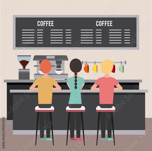 young people sitting in a coffe shop vector illustration