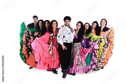 group portrait of a Gypsy dance group in national costumes