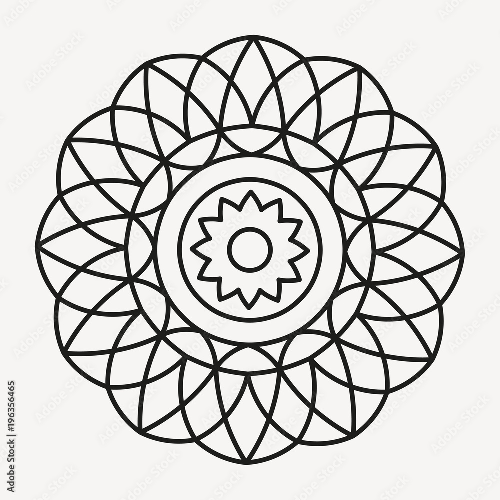 Fototapeta premium Simple Mandala Shape for Coloring. Geometric Ornament. Vector.