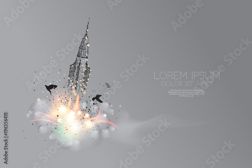 The particles, polygonal, geometric art - space shuttle releasing