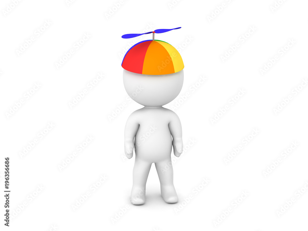3D Character wearing propeller hat. Isolated on white.
3D Character wearing propeller hat. Isolated on white.