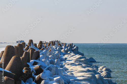 On a cold winter day, the collapsed forts have been frozen photo