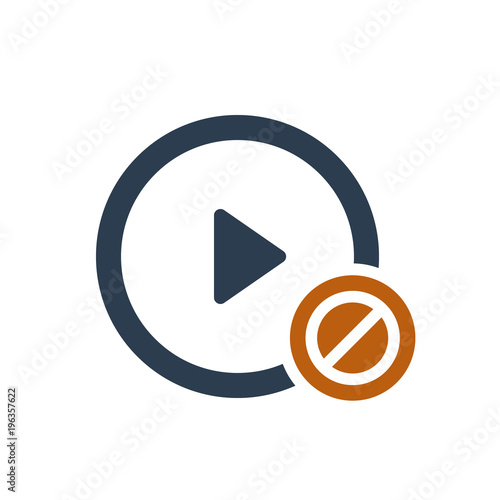 Play button icon with not allowed sign. Play button icon and block, forbidden, prohibit symbol