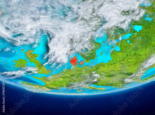 Denmark on globe from space