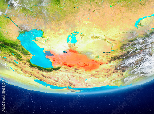 Turkmenistan on globe from space