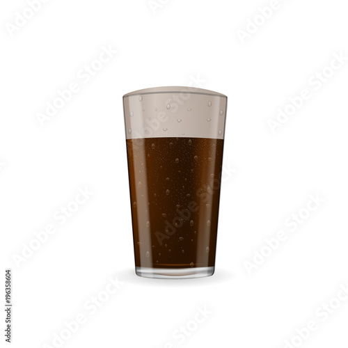 Photo-realistic dark beer with foam at glass. Vector image isolated on the white background.
