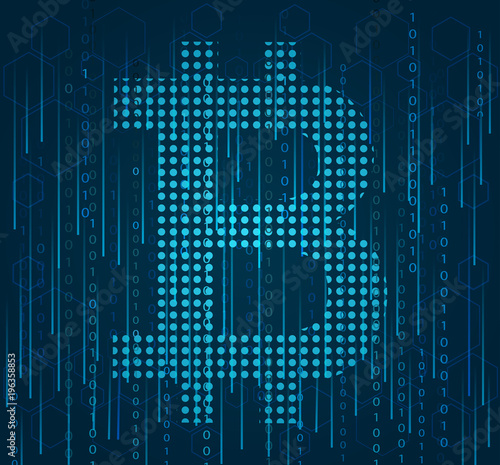 Bitcoin symbol and binary code.