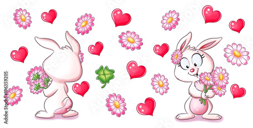 Niedliches Häschen mit Herzen und Gänseblümchen
