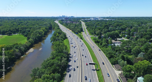 Looking down on highway with cars near Columbus Ohio