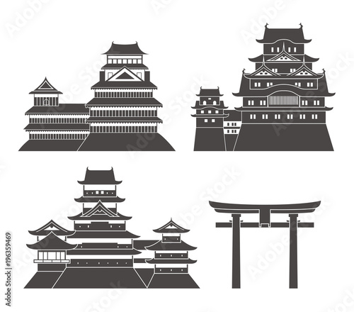 Japan set. Isolated Japan architecture on white background 