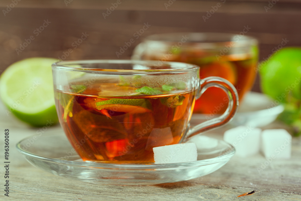 Cup of tea on wooden table Cup of tea on wooden table