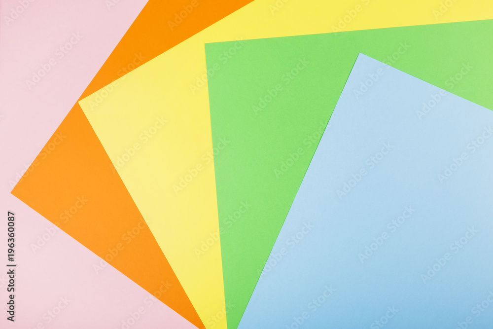 Multicolored paper (orange, pink, blue, yellow, green)
