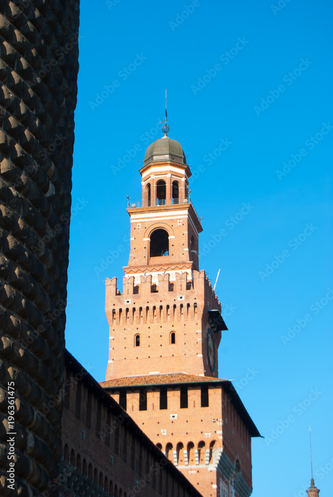 Central tower of the Sforzesco Castle of Milan