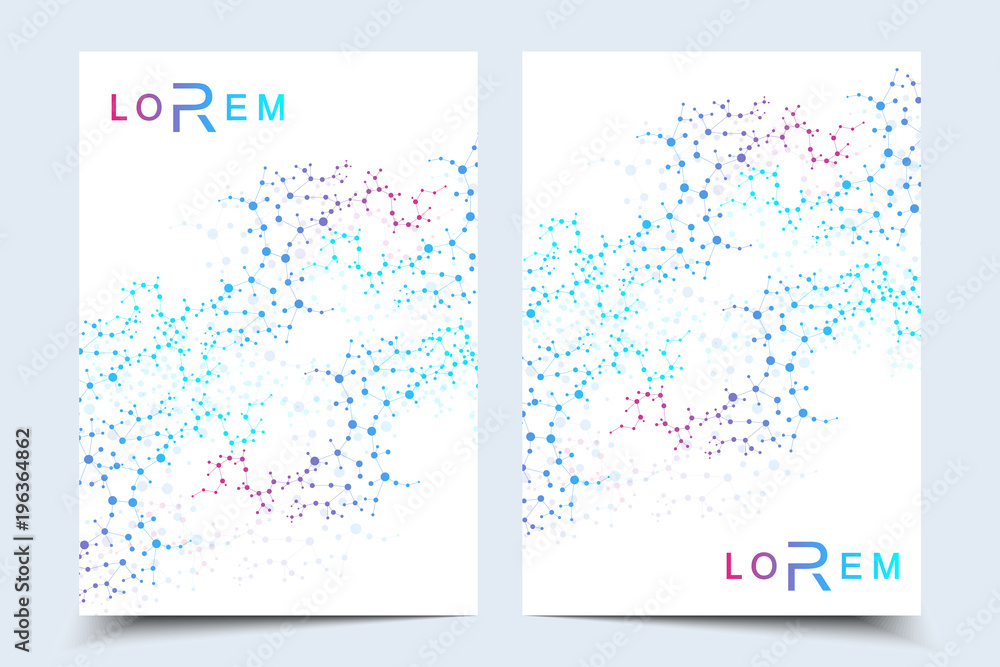 Vector templates brochure, magazine, leaflet , flyer, cover, booklet, annual report. Scientific concept for medical, technology, chemistry. Abstract polygonal geometric shape with molecule structure. Vector templates brochure, magazine, leaflet , flyer, cover, booklet, annual report. Scientific concept for medical, technology, chemistry. Abstract polygonal geometric shape with molecule structure.