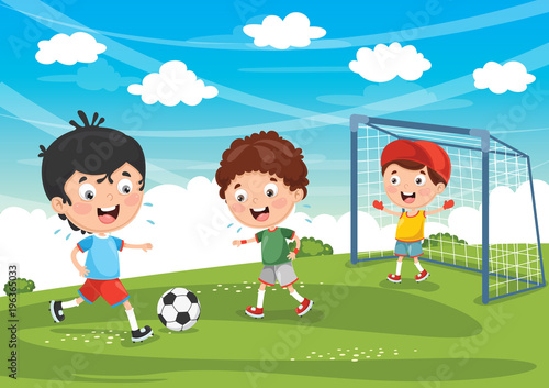 Vector Illustration Of Kid Playing Football
