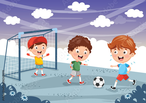 Vector Illustration Of Kid Playing Football