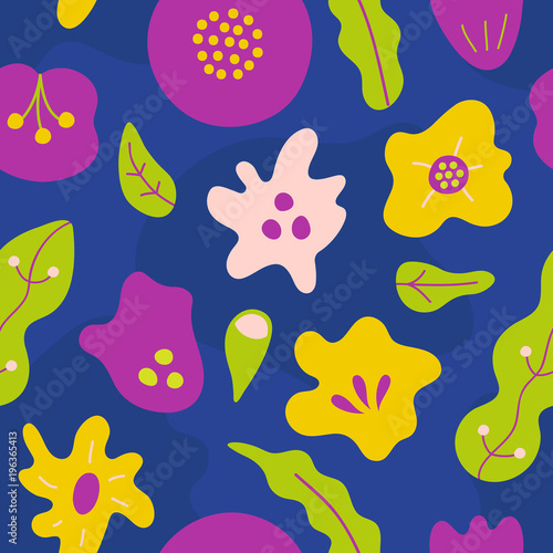 Simple seamless pattern with abstract hand drawn flowers. Vector illustration floral in style for textile  paper  design  prints  decor  art  fabric  gift wrap.