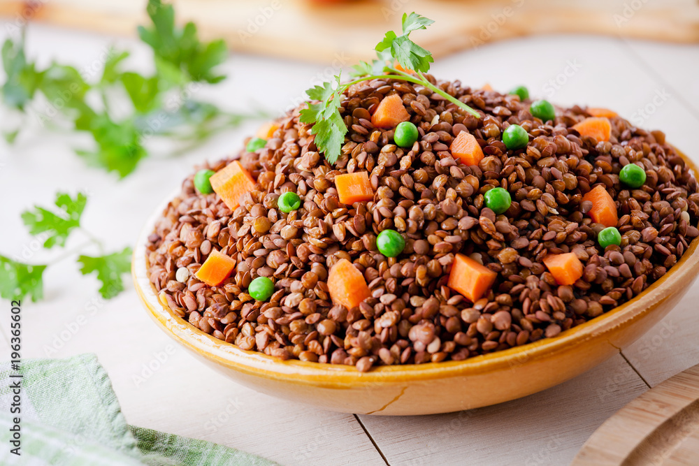 Bowl Of Organic Lentils With Carrot And Peas Bowl Of Organic Lentils With Carrot And Peas