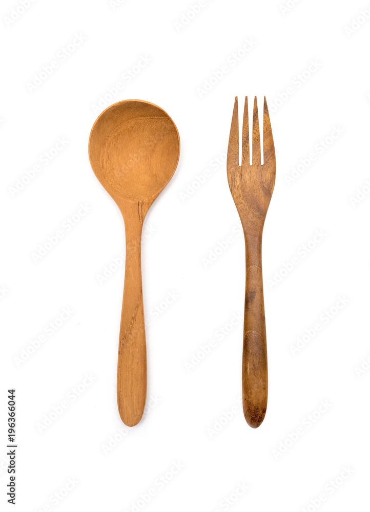 Set of wooden spoon and wooden fork isolated on white background. Set of wooden spoon and wooden fork isolated on white background.