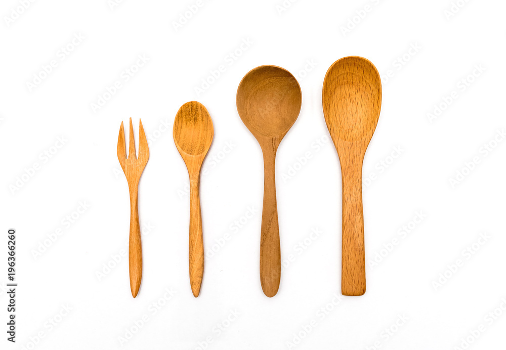 Set of wooden spoon and wooden fork isolated on white background. Set of wooden spoon and wooden fork isolated on white background.