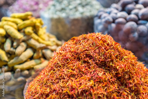 Saffron at a spice market in Dubai souq