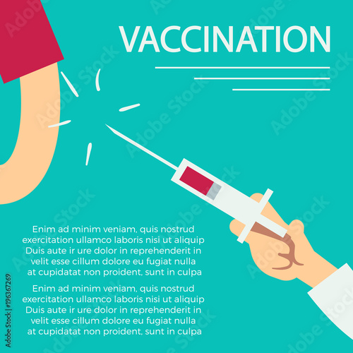 Vaccination concept poster with syringe and human arm