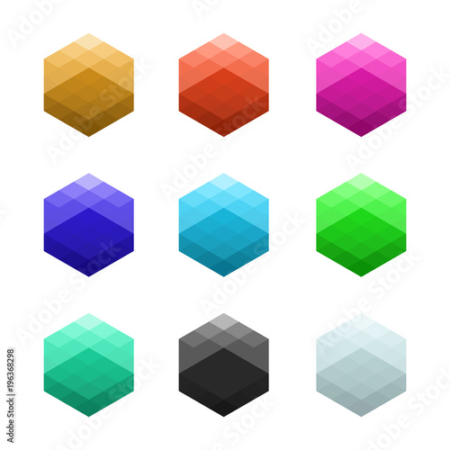 Free Download Set of colorful abstract logo or element design. Polygonal hexagon shapes for identity and logotypes. - GFXLoad