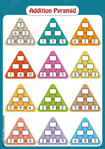 Maths Pyramids for Mental Maths Practice, complete the missing numbers, math worksheet for kids