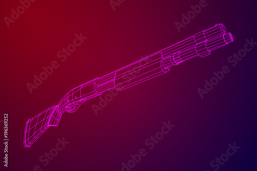 Shotgun rifle hunting carbine wireframe low poly mesh vector illustration