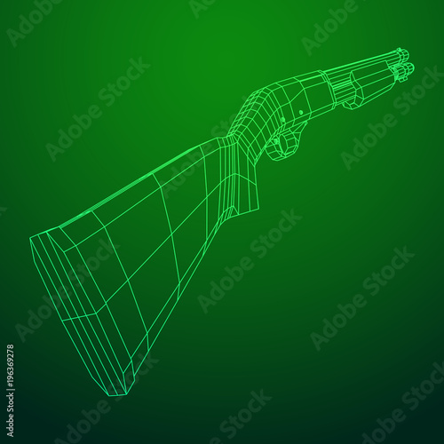 Shotgun rifle hunting carbine wireframe low poly mesh vector illustration