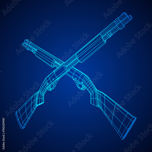 Shotgun rifle hunting carbine wireframe low poly mesh vector illustration