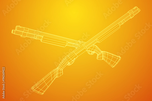 Shotgun rifle hunting carbine wireframe low poly mesh vector illustration