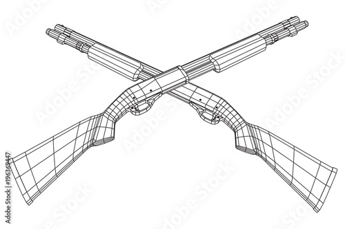 Shotgun rifle hunting carbine wireframe low poly mesh vector illustration
