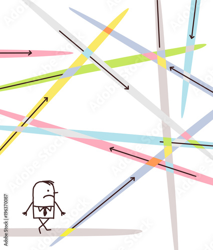 Cartoon Businessman Lost in Directions