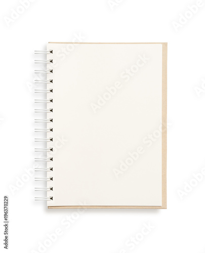 Empty white notebook paper isolated on white background.