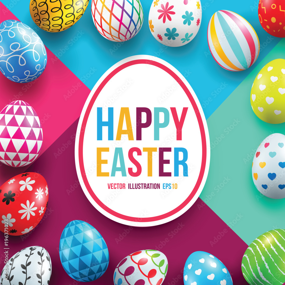 Fototapeta premium Happy Easter Day with Colorful Painted Easter Eggs.Vector illustration EPS10