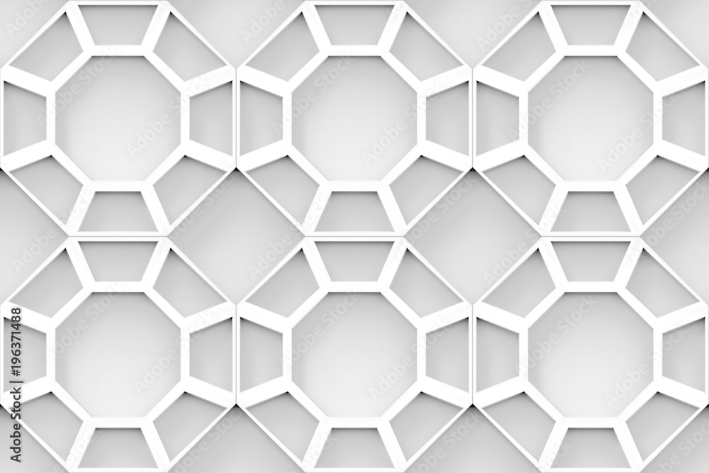 Fototapeta premium 3d rendering. Abstract seamless modern white hexagonal pattern wall background.