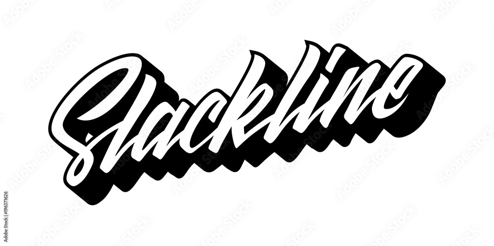 Obraz premium Slackline lettering logo isolated on white background. Modern calligraphy vector illustration for design t-shirts, banners, labels, apparel, competition.