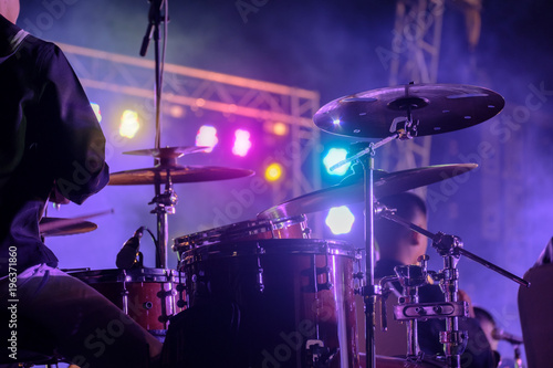 Concert / View of drum in concert at night. Movement, Soft focus. © wimage72