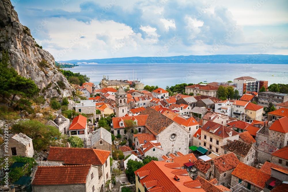 aerial view of Omis and Church of the Holy Cross