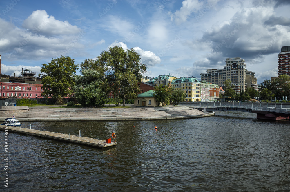 Naklejka premium View of the Crimean embankment, Moscow river. Moscow, Russia