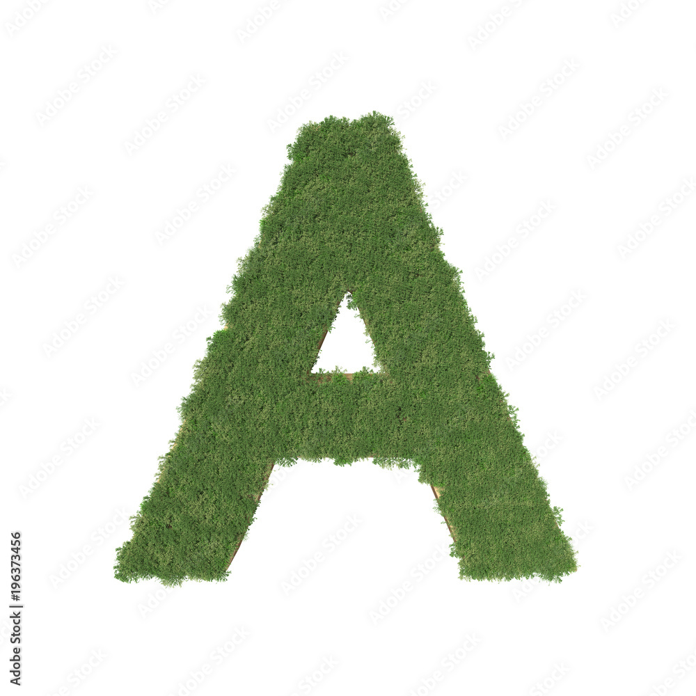Alphabet A made of green tree on white background. 3D illustration Alphabet A made of green tree on white background. 3D illustration