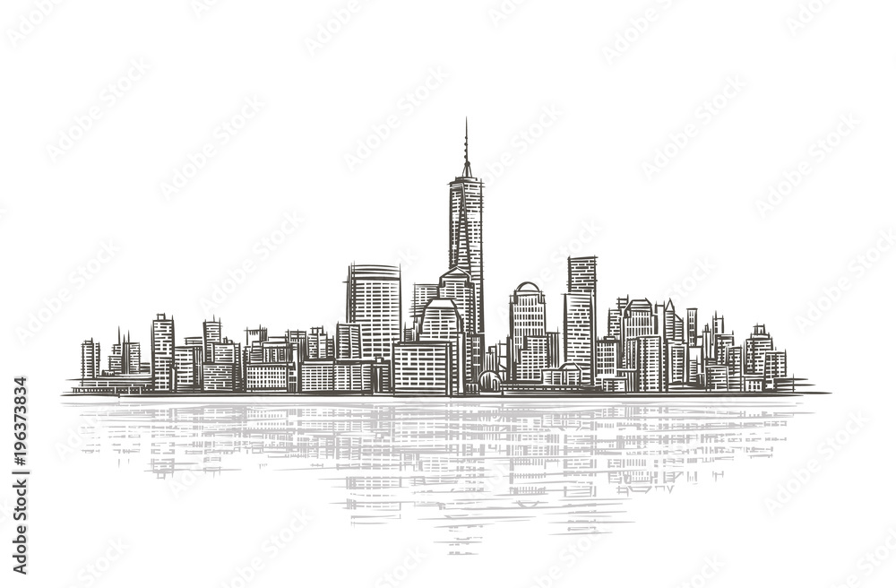 Modern city silhouette isolated vector illustration. 