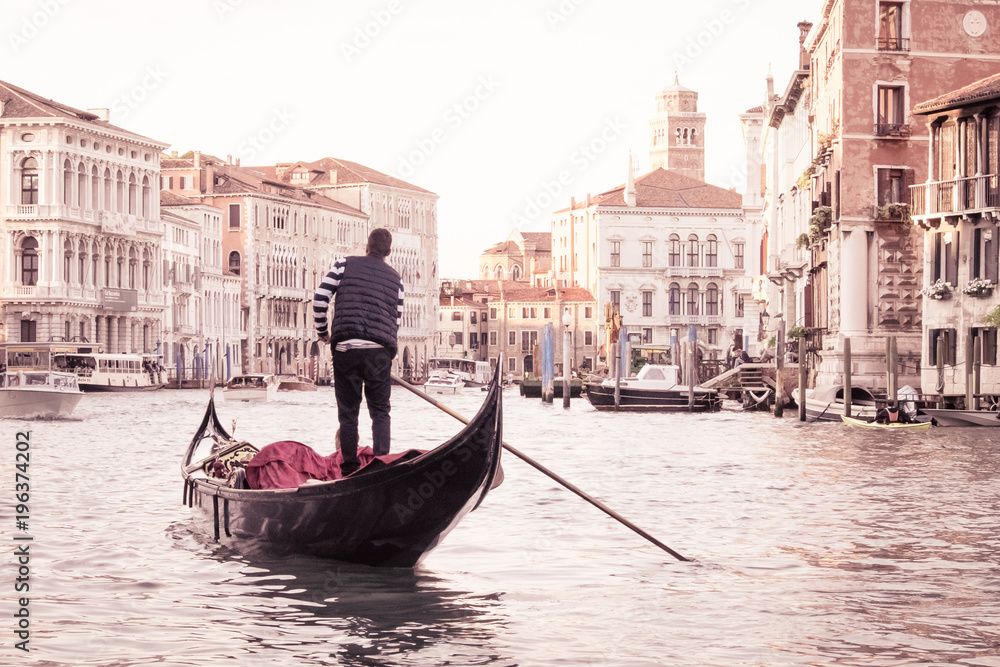 Man on gondola in Venice , Italian street on water, Venetian taxi on water, Symbol of Italian Venice, Beautiful nooks in Venice, Italian street on water, Man on gondola in Venice